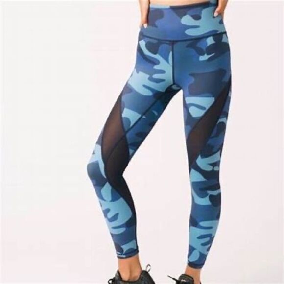 ZYIA Light n Tight Navy Blue Camo Mesh High Rise 7/8‎ Leggings Size 4 - Picture 1 of 9